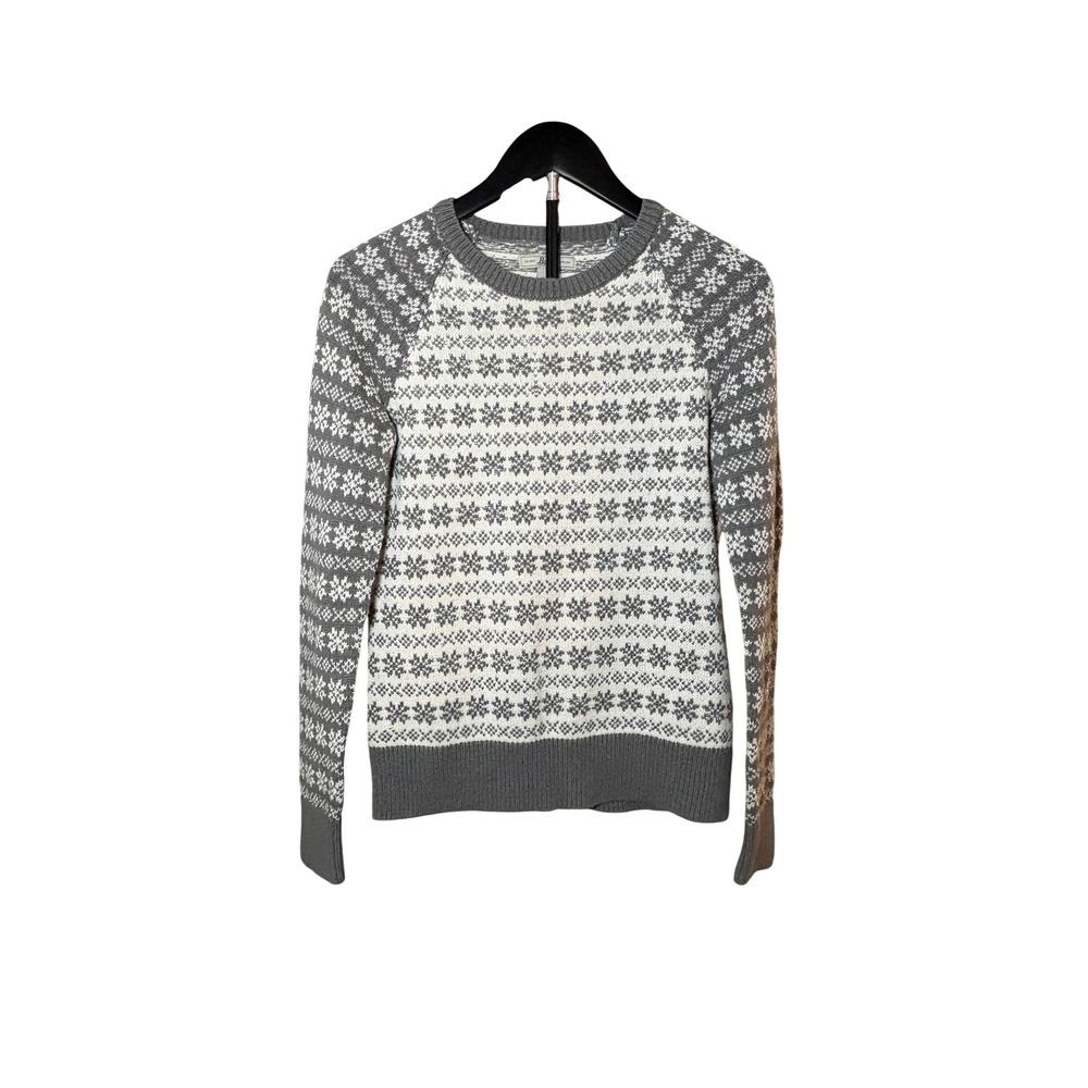 Bass Maine USA Women's Small Sweater – Gray White Snowflake Knit Fair Isle